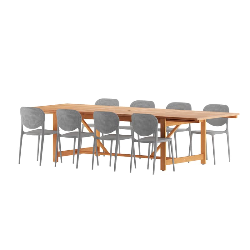 Amazonia Outdoor Patio 9pc Pentel Patio Extendable Dining Set