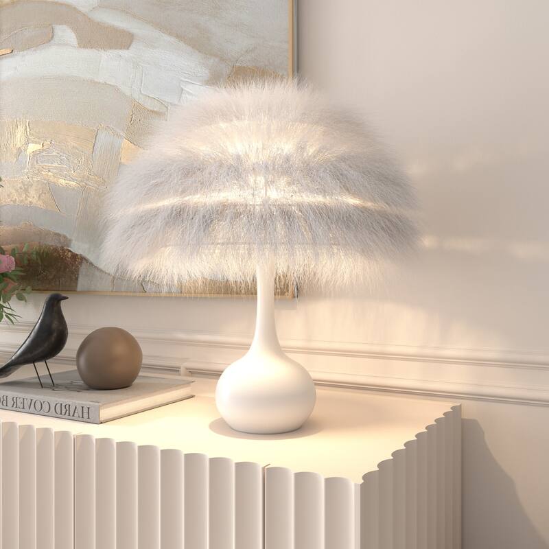 Acroma Teardrop Base Spherical Table Lamp with Feather Accents
