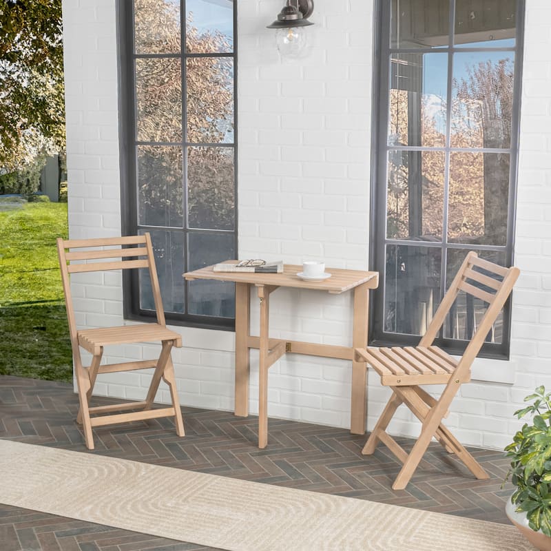 Sitges Modern Traditional 3-Piece Acacia Wood Outdoor Folding Bistro Set, Light Teak by JONATHAN Y