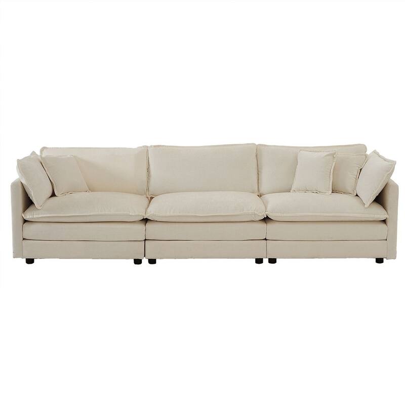 Beige Chenille 3 Seat Sofa with Modular Design and Comfort - 111"l