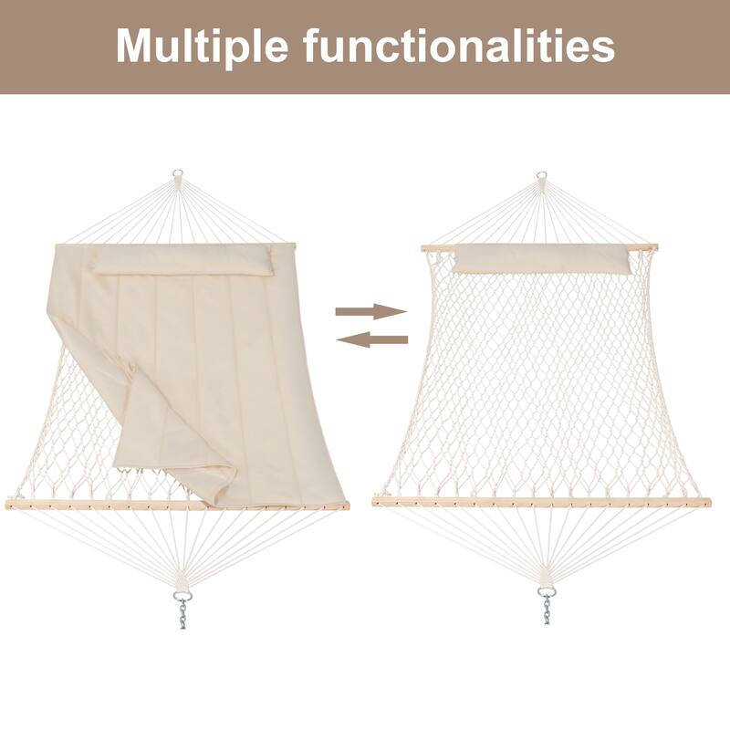 Durable 2 Person Rope Hammock with Polyester Quilted Pad and Pillow - 76*52