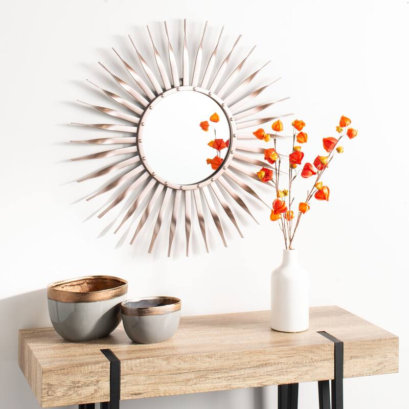 SAFAVIEH Marlene 28-inch Rose/Gold Sunburst Round Mirror - 28.3" W x 1" L x 28.3" H