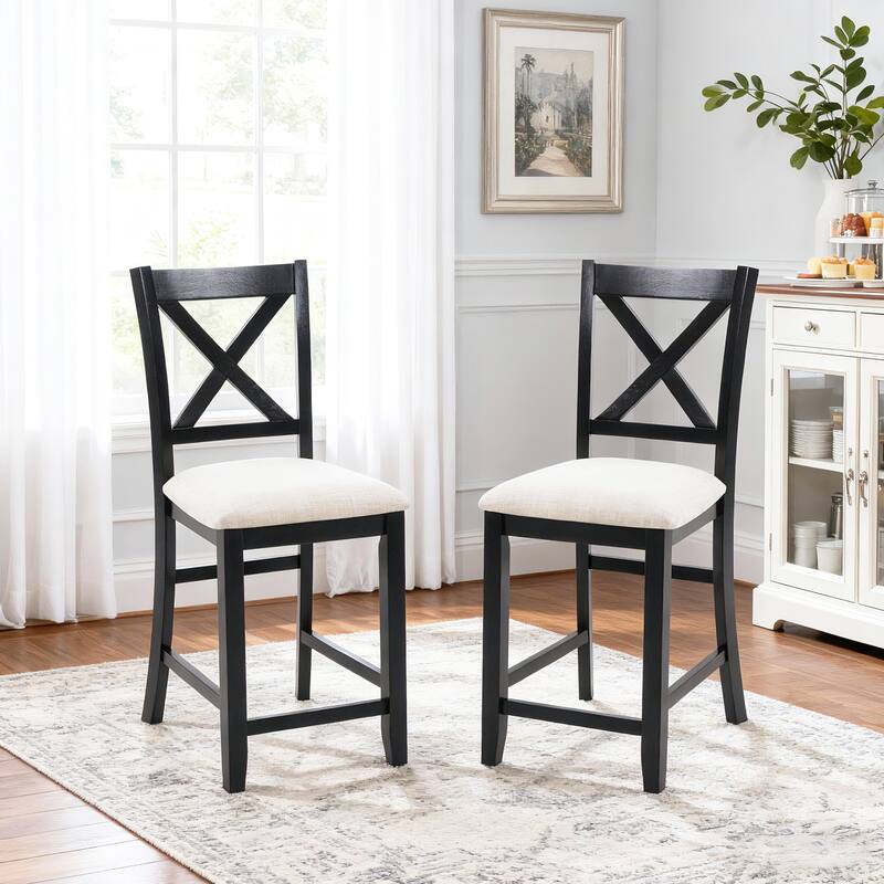 Wooden Counter Height Dining Chairs Set of 4, Kitchen Chair with Padded Seat, Upholstered Side Chair for Dining Room