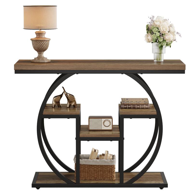 41.3" Console Sofa Table with Storage Shelves, 4-Tier Wood Accent Table for Entryway, Living Room, Hallway, Foyer