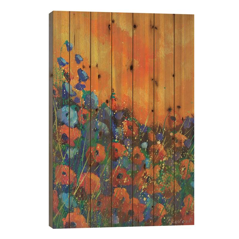 Orange poppies Print On Wood by Pol Ledent - Multi-Color - 26x18x1.5