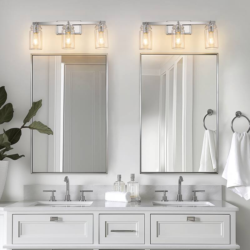 3-Light Brushed Nickel Cylinder Modern Bathroom Vanity Light with Clear Glass Shade,Wall Lamp for Mirror Kitchen Bedroom