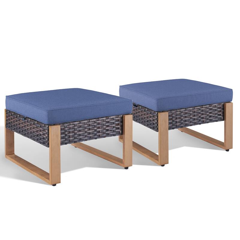 Gymojoy 2-Pieces Patio Rattan Ottomans - Brown