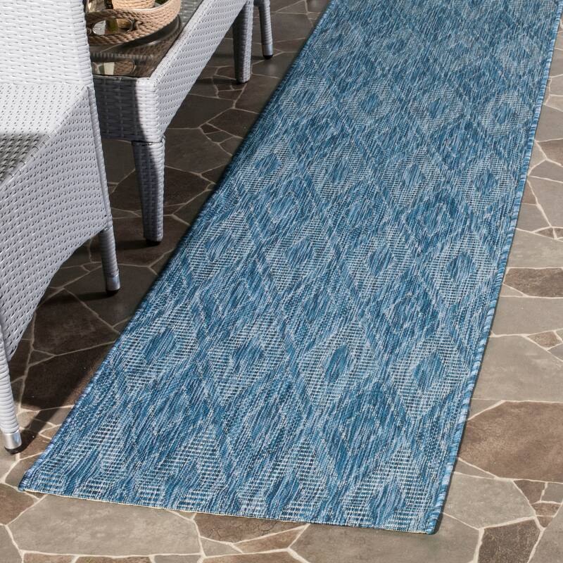 SAFAVIEH Courtyard Marolyn Indoor/ Outdoor Waterproof Patio Backyard Rug - 2'3" x 22' Runner - Navy/Navy