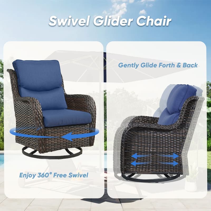 Outdoor Gliders Swivel Chairs Patio Chairs with 5-Inch Thick Cushions