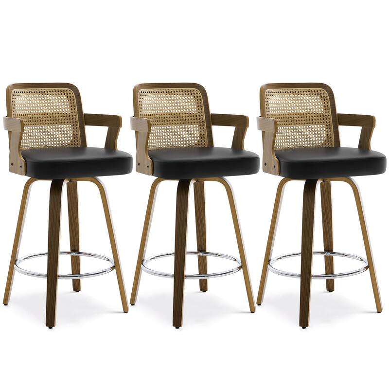 Upholstered Swivel Barstool with Arms and Bentwood Legs - 40.8"H x 18.9"W x 19.5"D/19.3"D