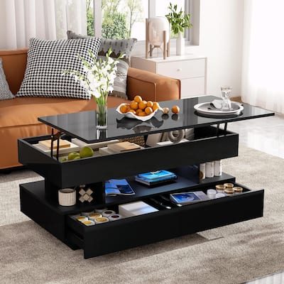 Lift-Top Coffee Table with 2 Drawers, Modern Coffee Table with Adequate Hidden Compartment