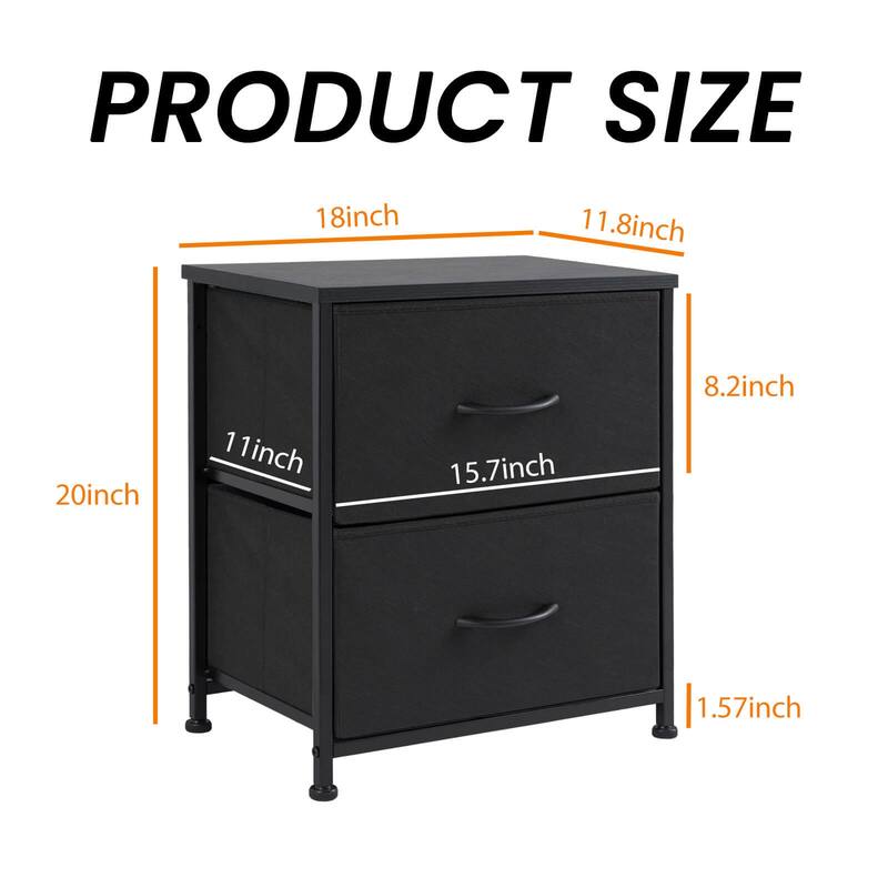 2-Drawer Dresser Chest, Small Fabric Nightstand with Wooden Top and Adjustable Feet,18x20 inch