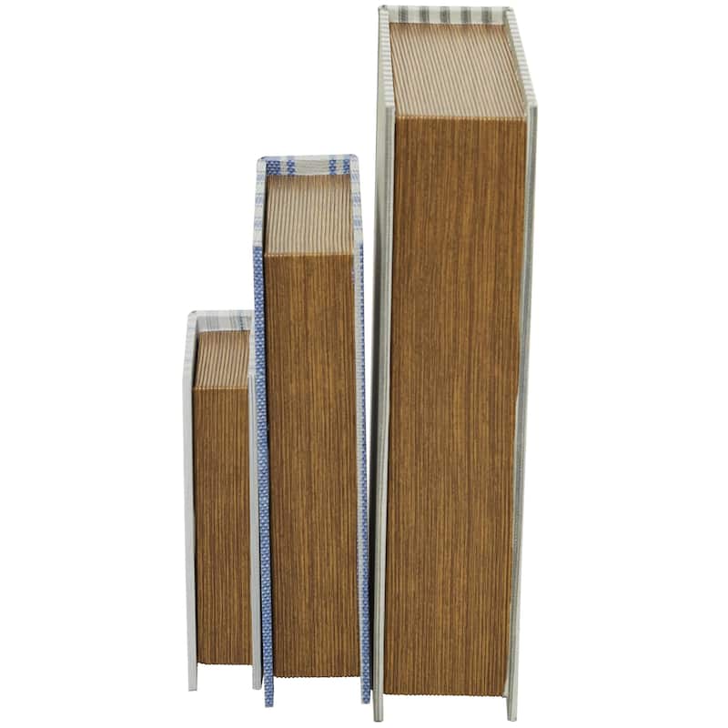 Faux Storage Book Decorative Box - Set of 3 Dark Brown, Gray, Cream, Beige, Multi Colored, Blue, White - Roche River Decor