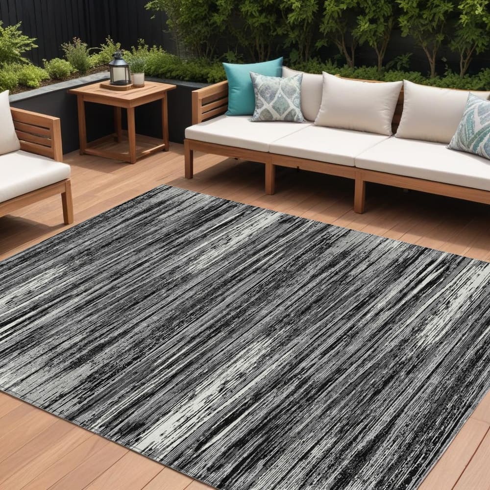 HomeRoots Striped Transitional Rectangle Outdoor Rug