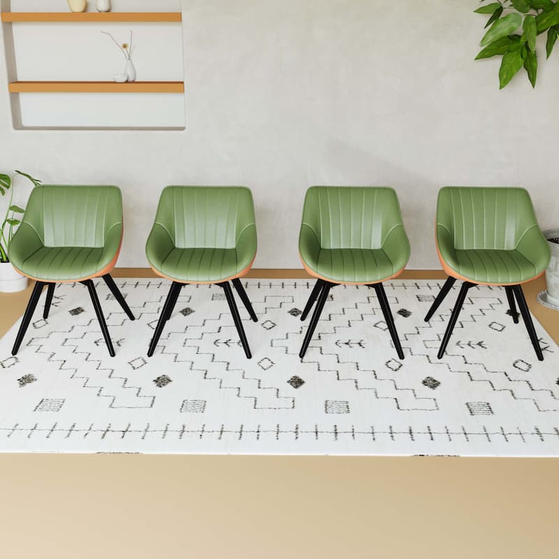 Mid-Century Modern PU Dining Chair with High-Density Foam Cushion and Curved Backrest, for Dining Room, Set of 4