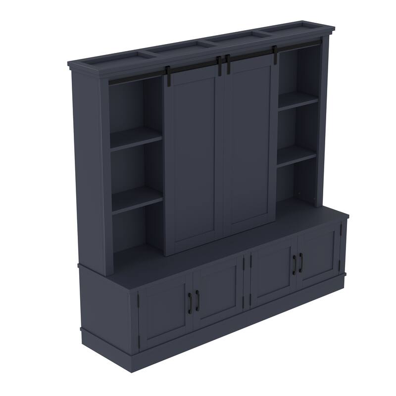 Entryway Cabinet with Sliding Doors, Shoe Storage, Bench and Tree-Shaped Coat Rack, Multi-Functional Hallway Organizer