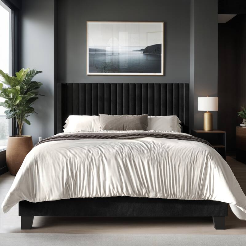 Clayfell Ashland Velvet Upholstered Panel Bed - Black - Full