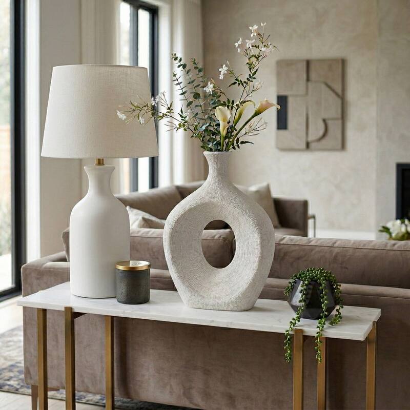 Modern Oval Ceramic Table Vase Cut-Out Design