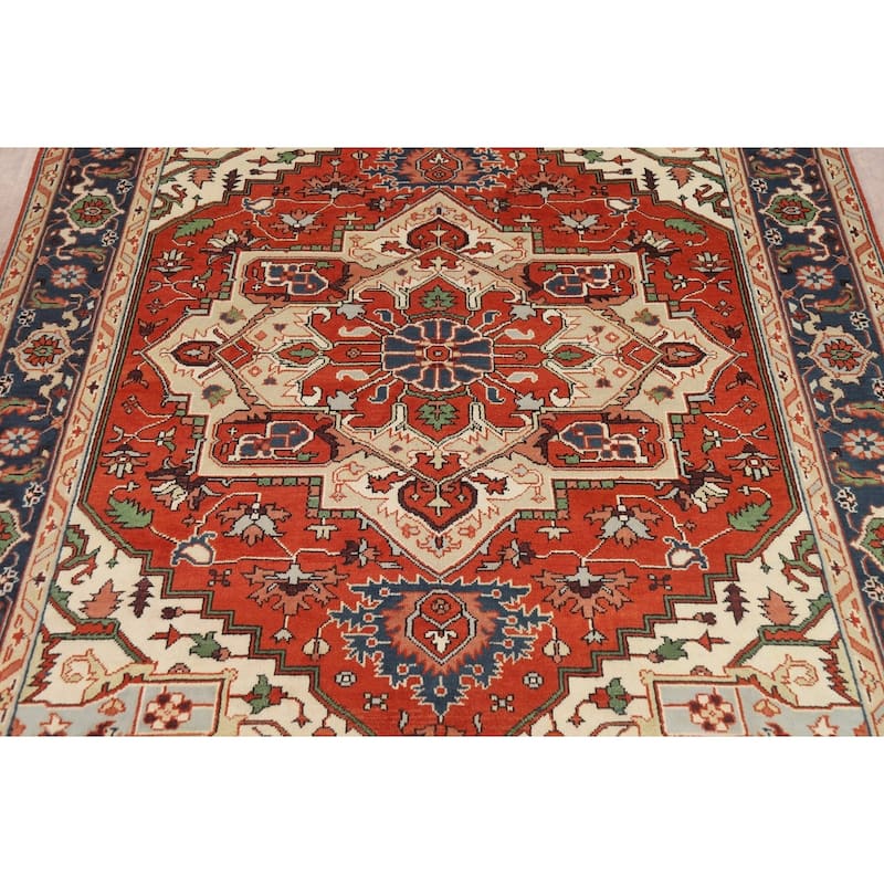 Orange Heriz Serapi Oriental Area Rug Hand-Knotted Wool Carpet - 9'0" x 11'10"