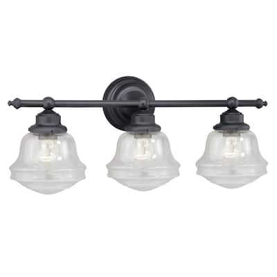 Vaxcel Huntley 3L Oil Rubbed Bronze Schoolhouse Bathroom Vanity Light - 24-in W x 10-in H x 7-in D