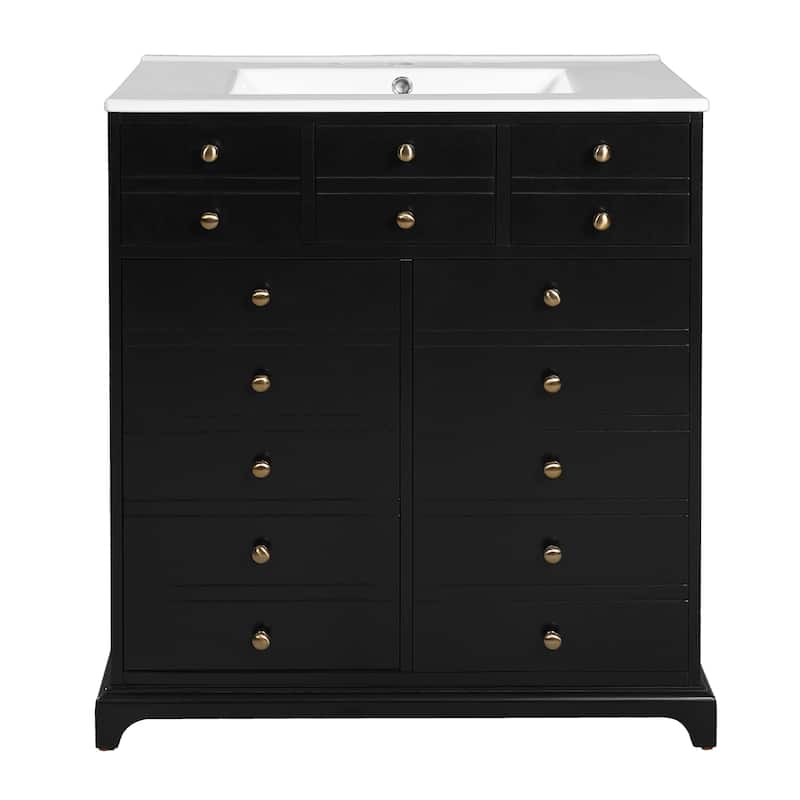 30'' Bathroom Vanity with Ceramic Combination Sink with 2 Drawers