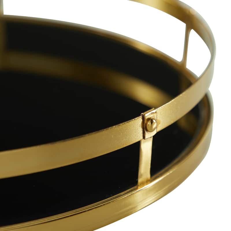 Metal Tray with Black Glass - Set of 2 Gold - CosmoLiving by Cosmopolitan - 16"W x 16"L x 2"H