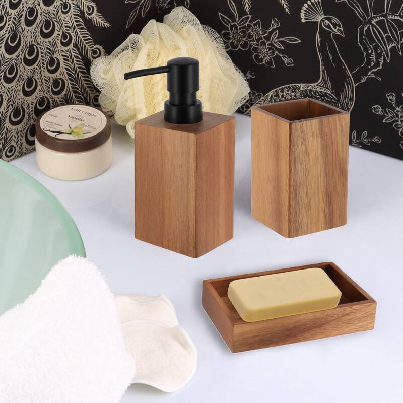 Acacia Wood Bathroom Accessory Set Collection