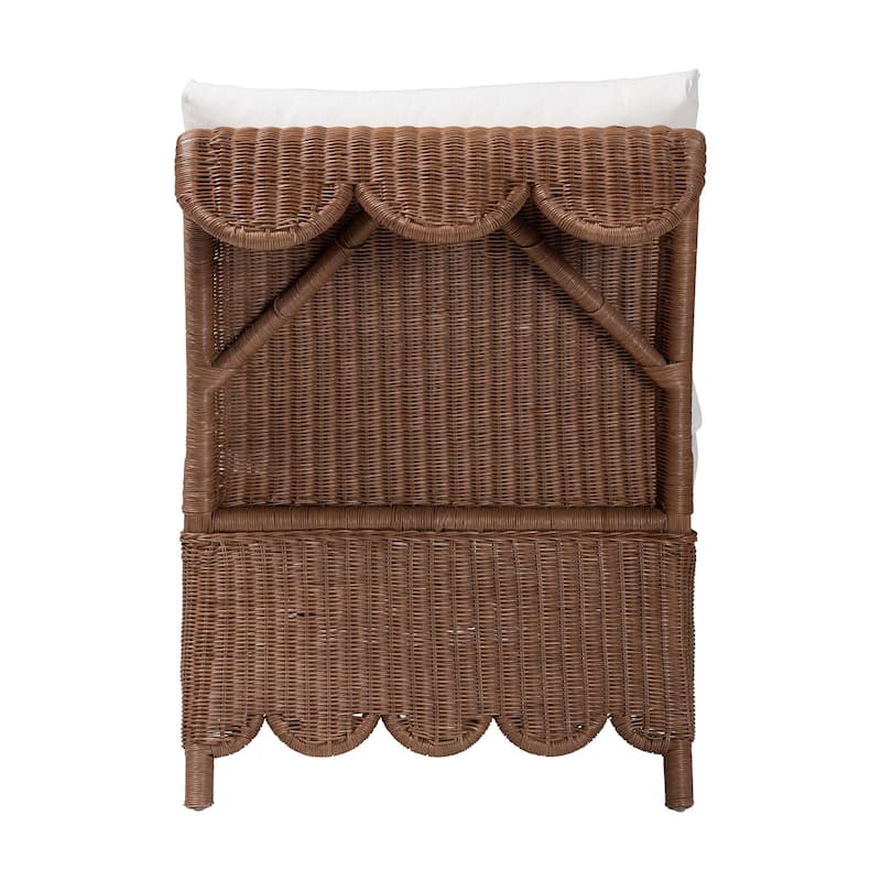 Detta Natural Rattan Accent Chair - Handwoven Wicker Lounge Chair with Rolled Back and Scalloped Skirt Base, Boho Coastal Style