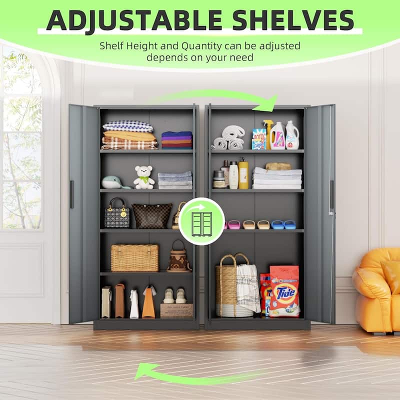 Tall Metal Locker Garage Storage Cabinet with Locking Doors and Adjustable Shelves for Office, Garage, Home, Pantry