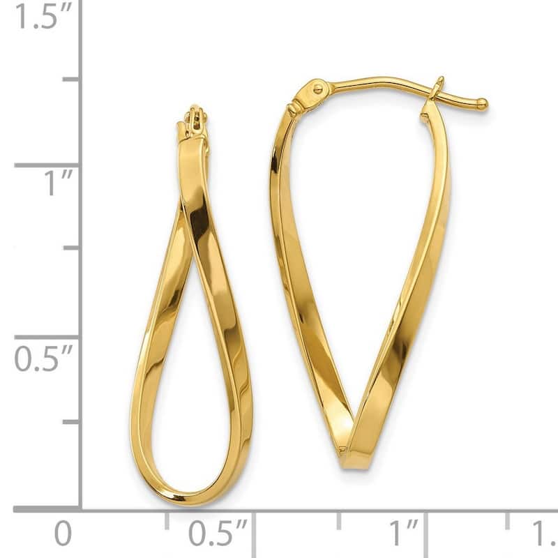 Curata 14k Yellow Gold Polished 2x9mm Twisted Hoop Earrings