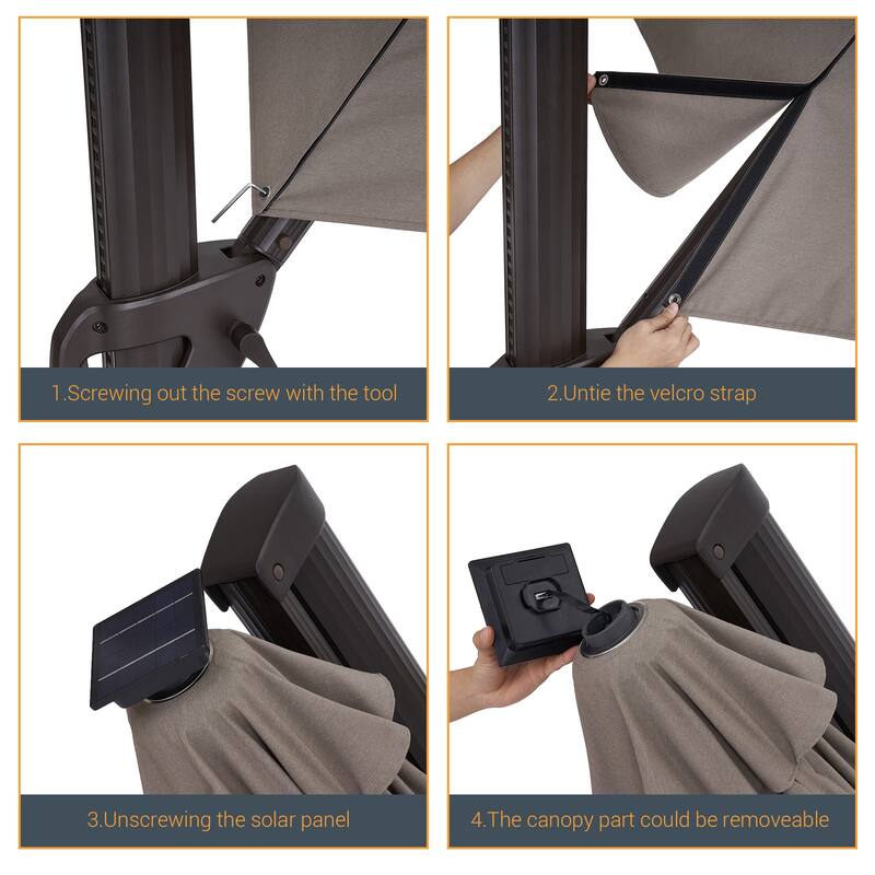 LIVOOSUN 11Ft LED Patio Hanging Octagon Cantilever Umbrella with 360-degree Rotating Canopy
