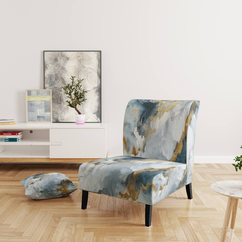 Designart "Segment Layers of Marbled Rock" Upholstered Fractals Accent Chair and Arm Chair - Slipper Chair - Grey & Gold