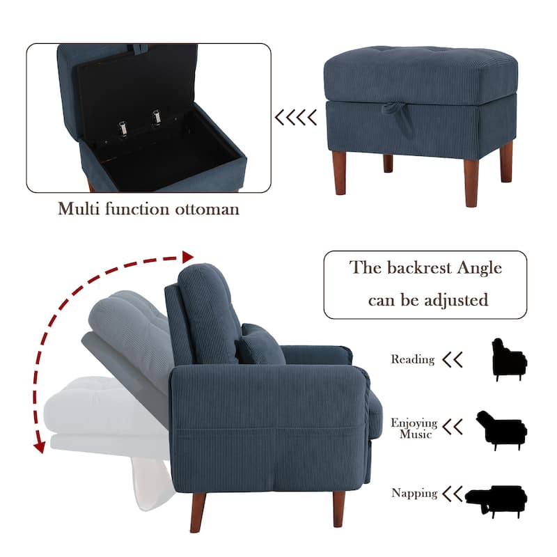 Modern Lounge Chair With Stroage Ottoman and Adjustable Backrest