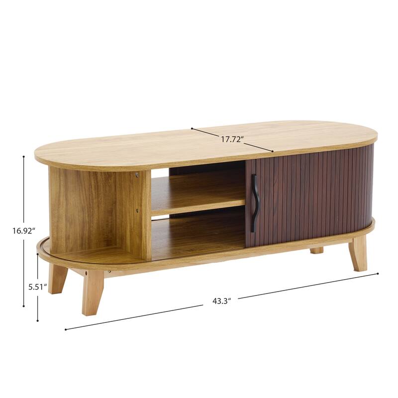 Sliding Door Coffee Table with Solid Wood Legs, Smooth Edges, and Ample Storage