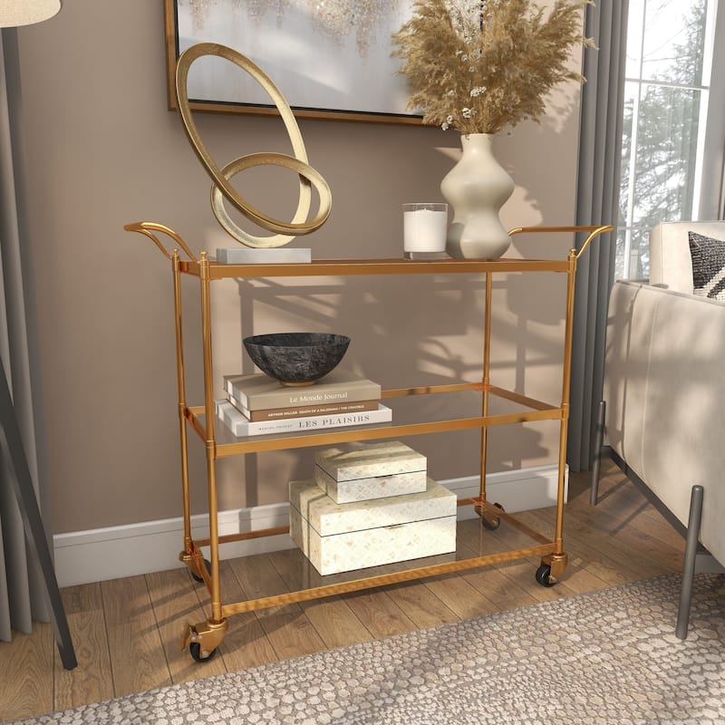 Metal Contemporary Bar Cart with Wheels