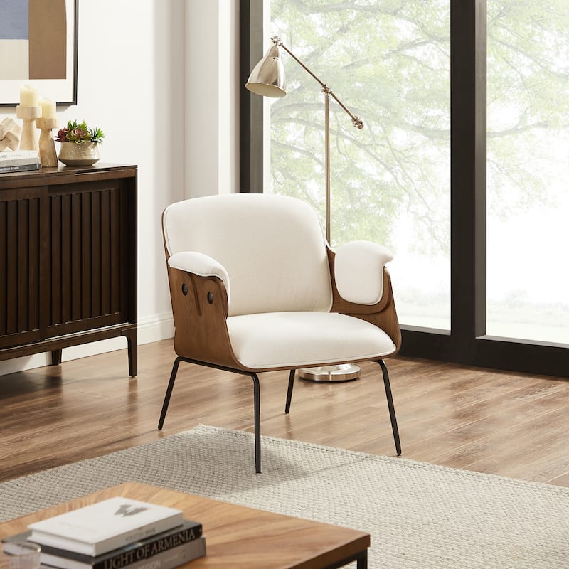 Art Leon Mid-Century Modern Fabric and Wood Accent Arm Chair