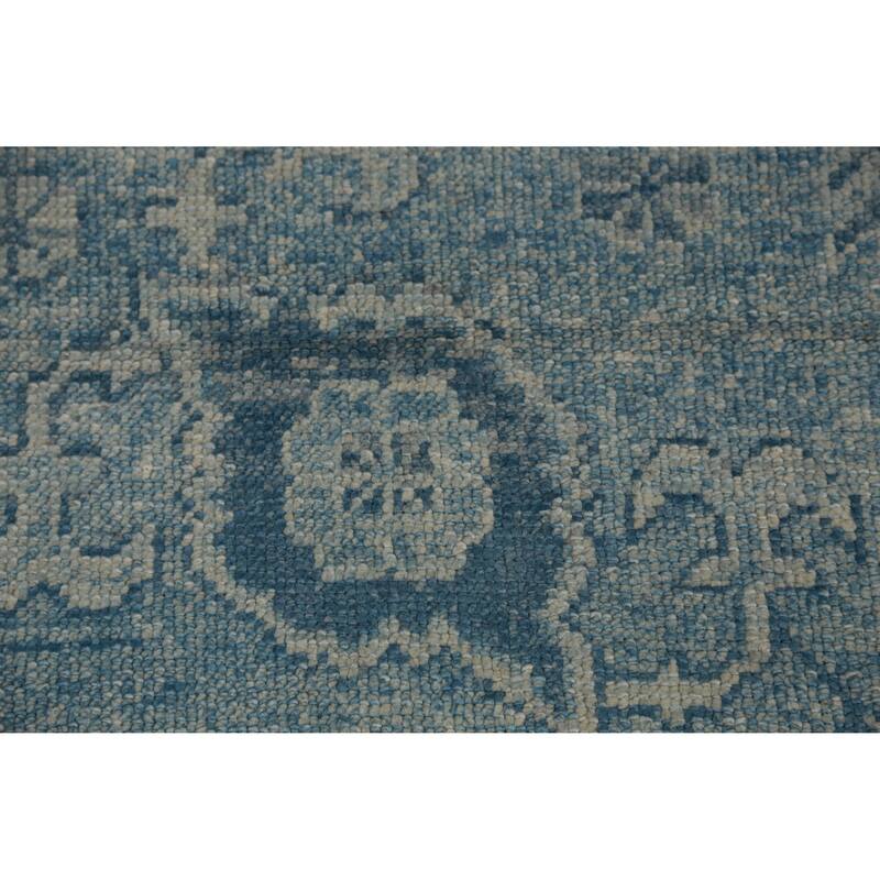 Hand Knotted Oriental 100% Wool Carpet Transitional Floral Navy Blue & Blues Oushak Runner Rug - 17' 4'' X 3' 1''