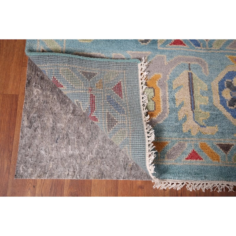 Light Blue Oushak Indian Area Rug Hand-Knotted Floral Wool Carpet - 8'11"x 11'11"