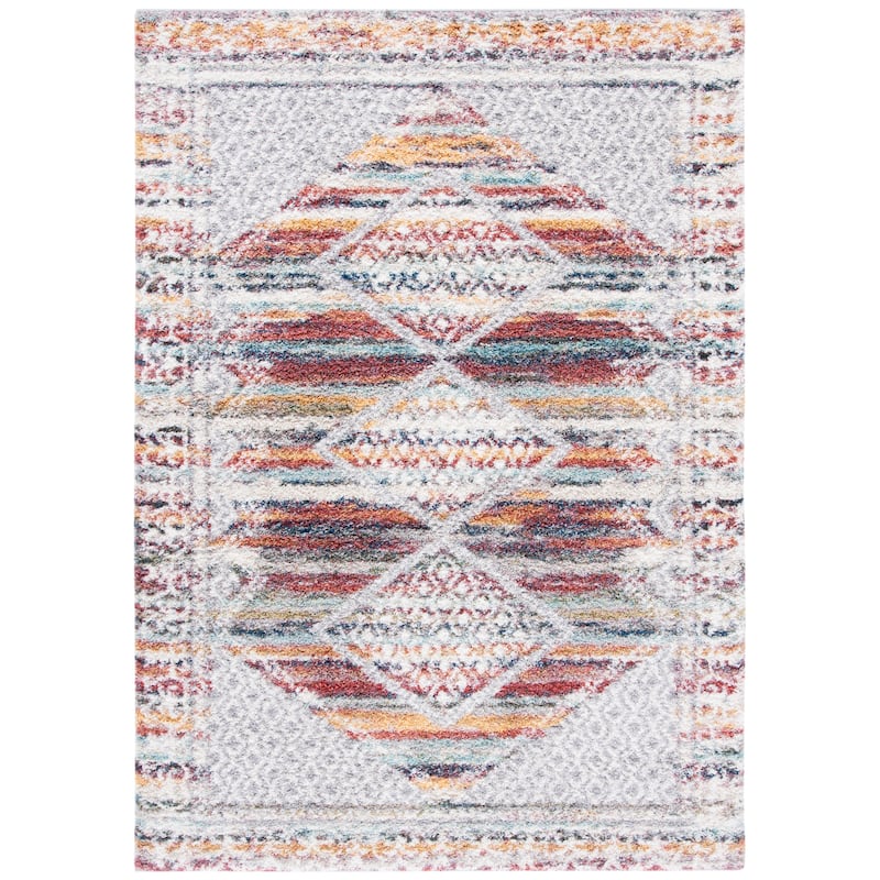 SAFAVIEH Calista Shag Jatta Abstract 1-inch Thick Rug - 6'7" Square - Ivory/Rust