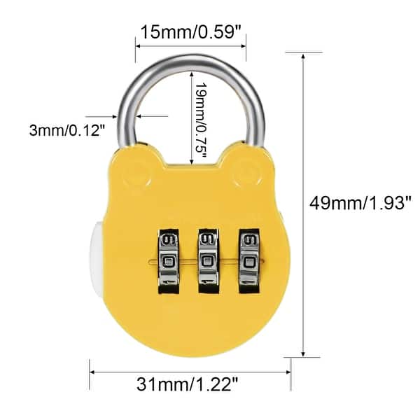 3 Digit Combination Padlock, 3mm Steel Shackle Dia Zinc Alloy Locks Yellow - 1 Pack