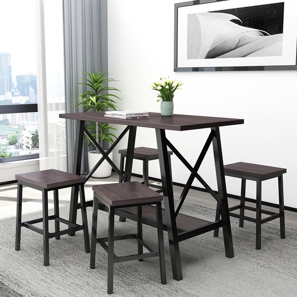 5-Piece Bar Table Set, Counter Height Bar Table with 4 Bar Stools. Opens flyout.