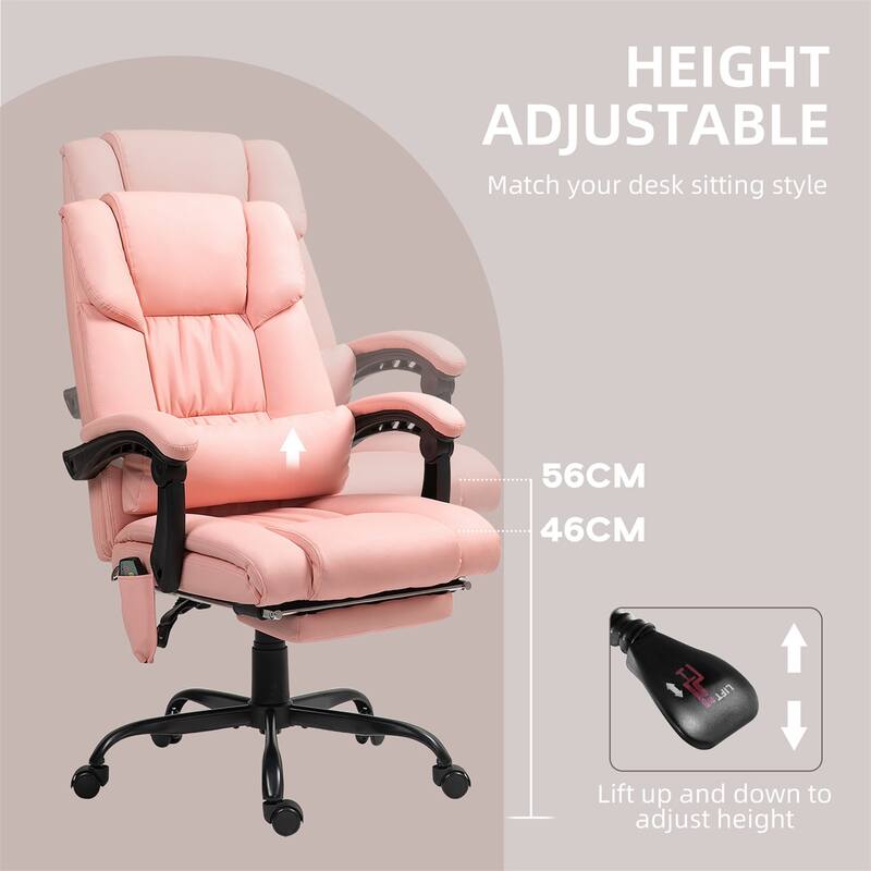 Adjustable Recliner Office Chair with Footrest Vibration Massage and High Back Swivel Wheels - 26" W x 29.5" D x 44"-48" H