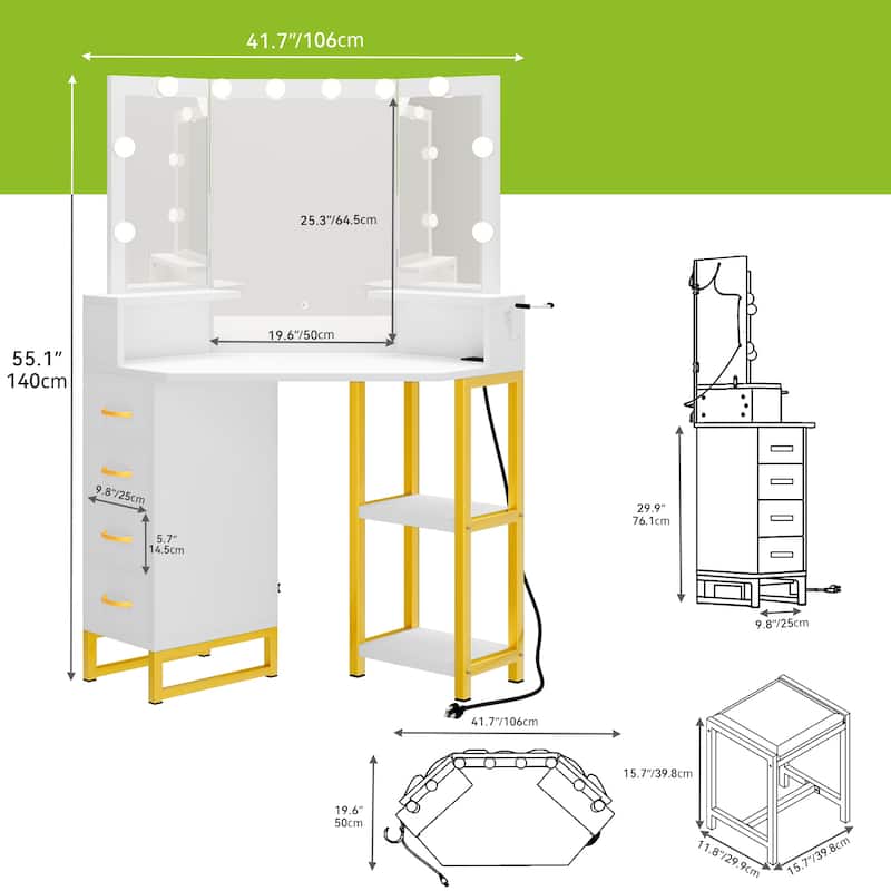 Moasis Tri-fold Mirror Vanity - 55.3'' H X 41.7'' W X 19.6'' D