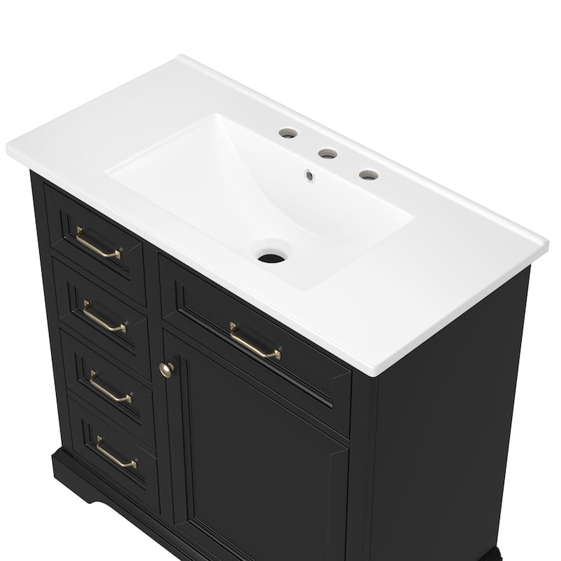 GDFStudio - Avalon 36-Inch Bathroom Vanity with Ceramic Sink Top, Freestanding Storage Cabinet, Pre-Drilled for 8-Inch Faucet