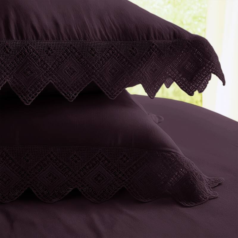 Elsie Lace Eggplant 6 Piece Comforter Set