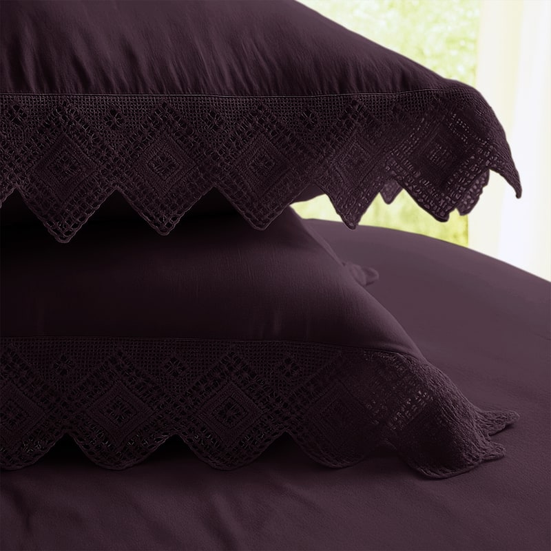 Elsie Lace Eggplant 6 Piece Coverlet Set