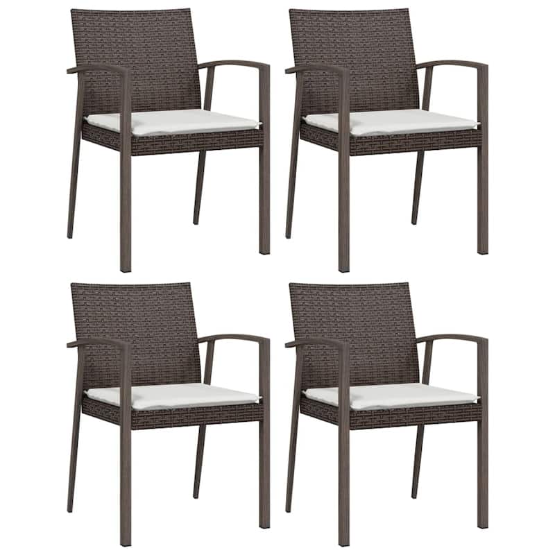 vidaXL Patio Dining Set Table and Chair with Cushions Poly Rattan and Steel