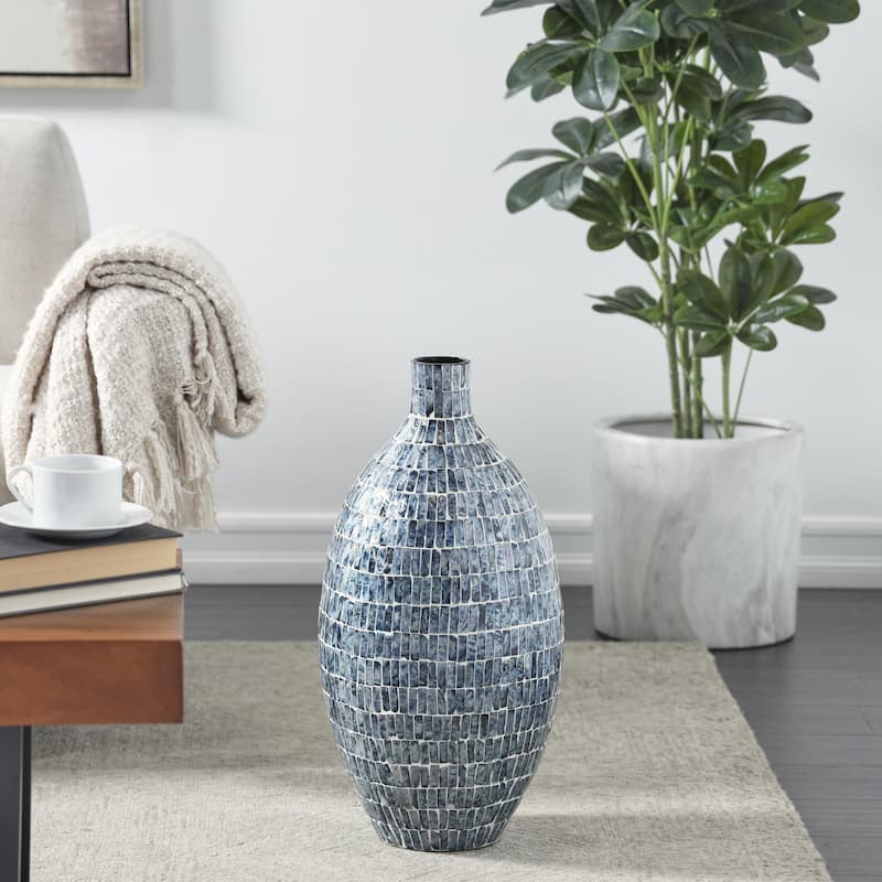 Mother of Pearl Shell Handmade Mosaic Inspired Decorative Vase - Blue - Roche River Decor