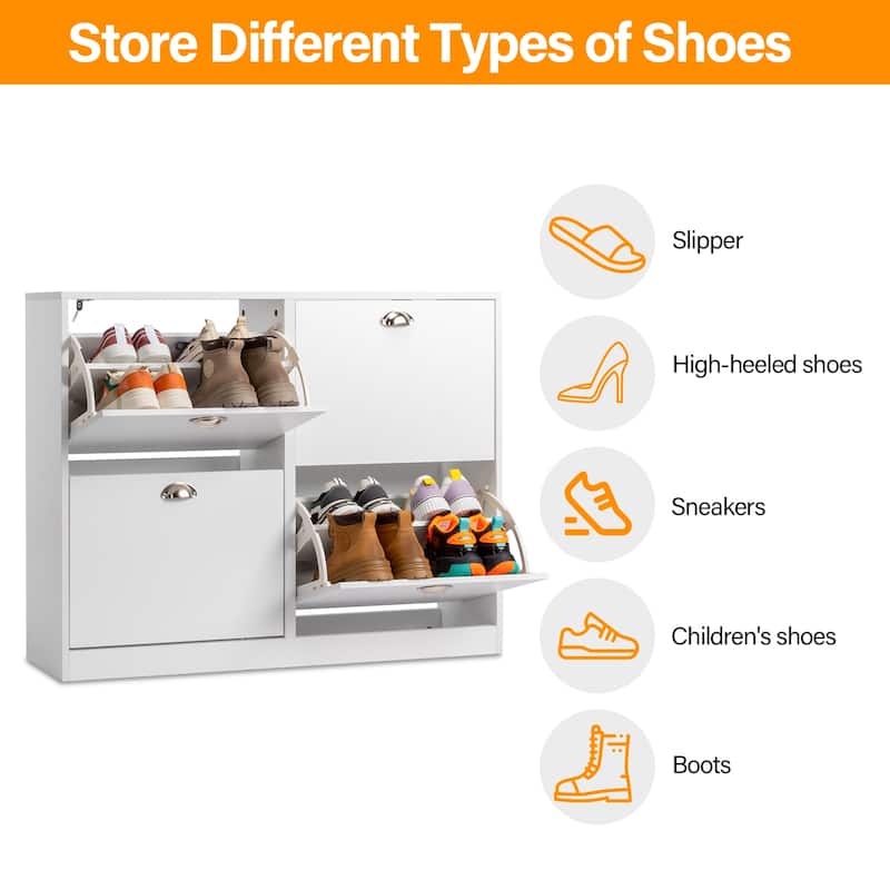 White Shoe Cabinet with 8 Large Drawers and Adjustable Storage Rack for Entryway and Hallway - 40.16”W x 9.84”D x 30.91”H