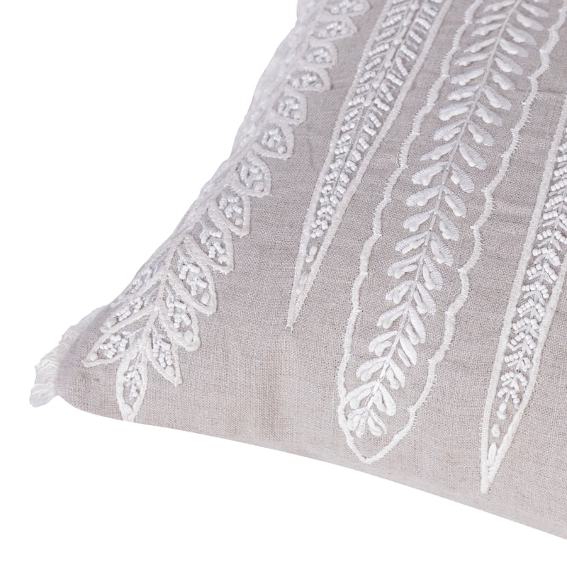 Sevita Hand-Woven Natural/Cream Floral Linen Throw Pillow, 16" x 24"